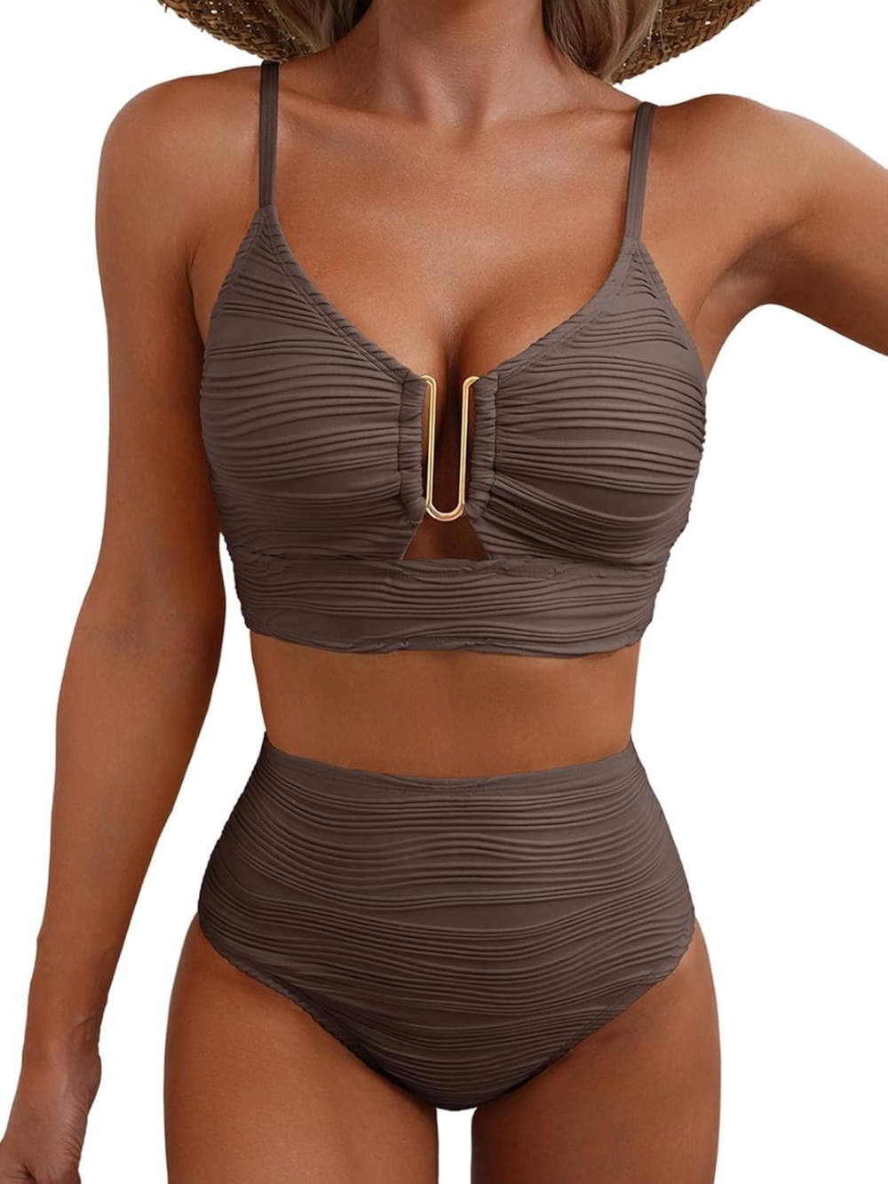 Textured Bikini Set Metal U Wire High Cut Swimwear Ribbed M. 1904/bb2-2